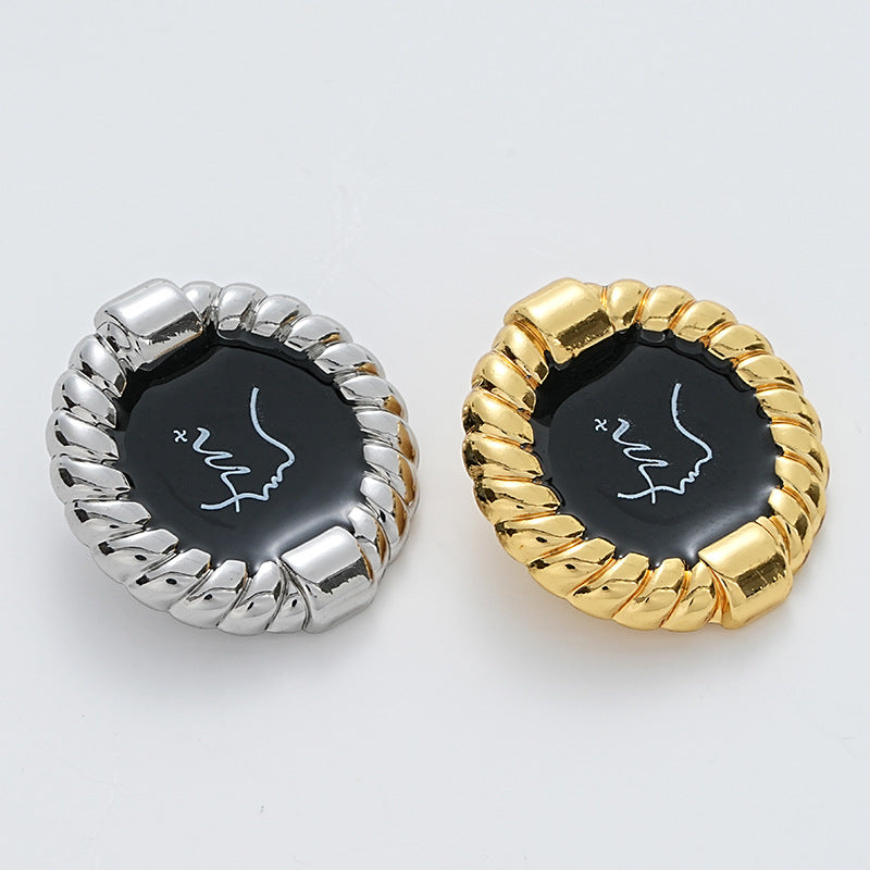 Black Oiled Beauty Head Pattern Rope Edge Metal Button 10pcs - Lots of Buttons