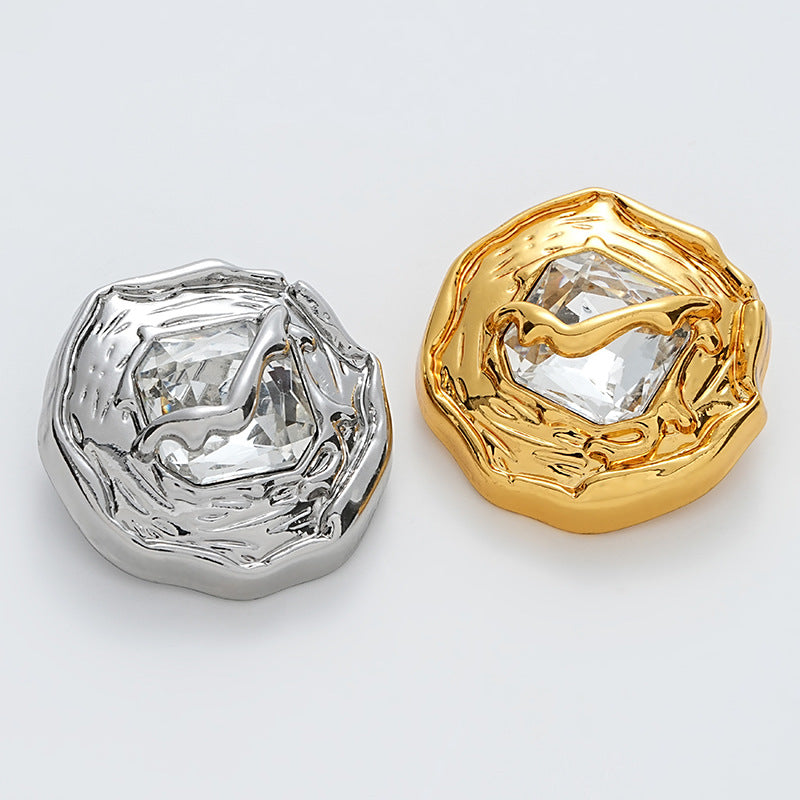 Wrinkled Surface Diamond-Inlaid Gold Silver Metal Button 10pcs - Lots of Buttons