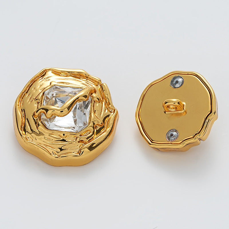 Wrinkled Surface Diamond-Inlaid Gold Silver Metal Button 10pcs - Lots of Buttons
