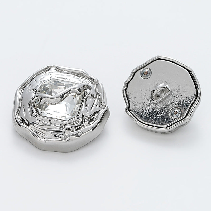 Wrinkled Surface Diamond-Inlaid Gold Silver Metal Button 10pcs - Lots of Buttons