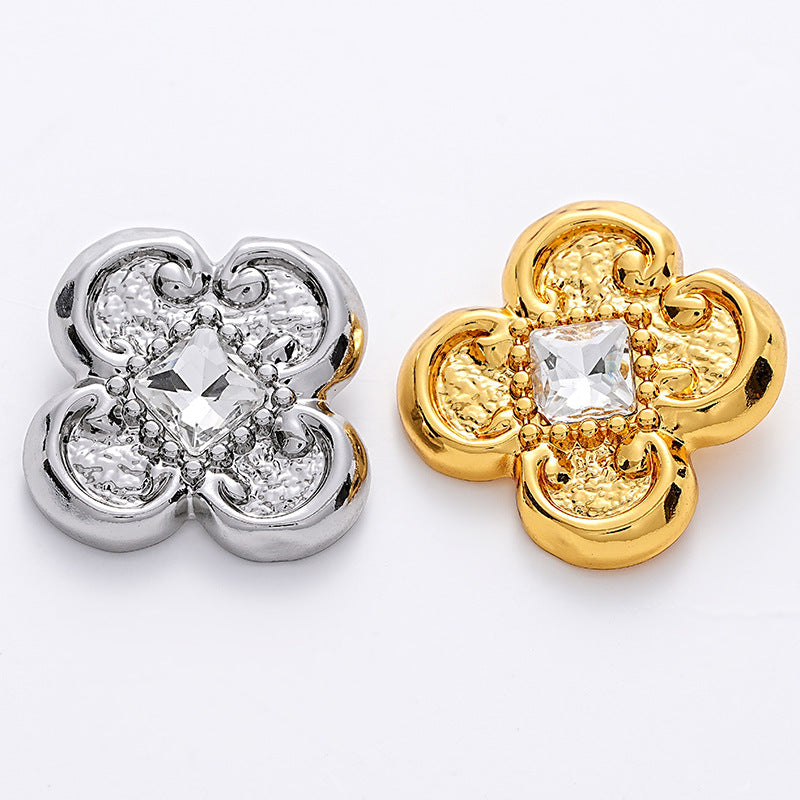 Flower-Shape Diamond Gold Silver Metal Chiffon Blouse Button 5pcs - Lots of Buttons