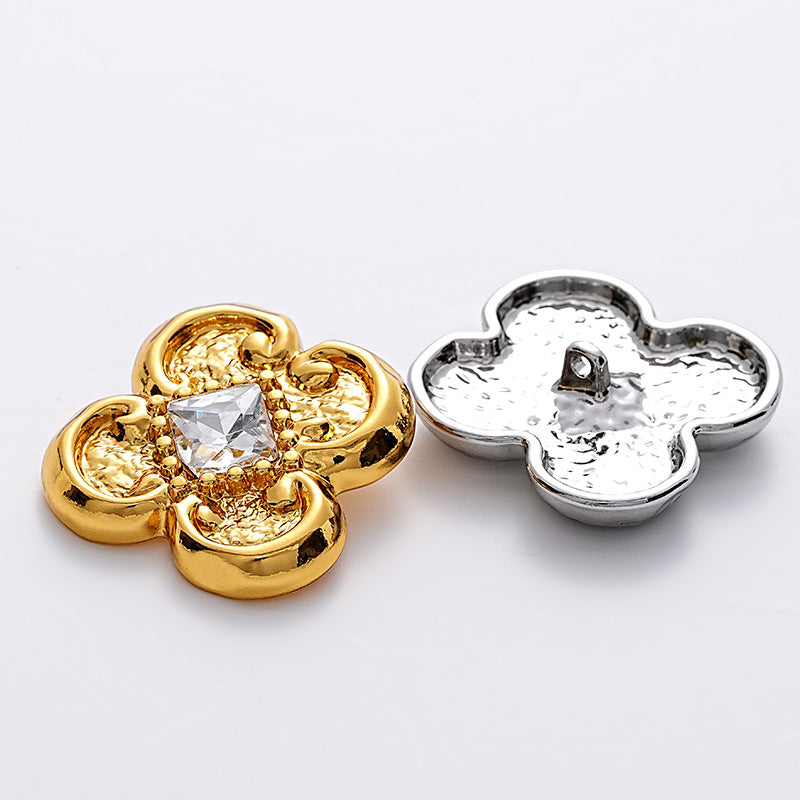 Flower-Shape Diamond Gold Silver Metal Chiffon Blouse Button 5pcs - Lots of Buttons