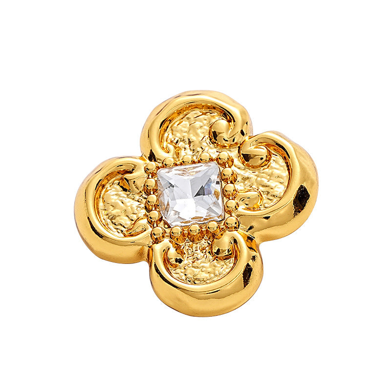 Flower-Shape Diamond Gold Silver Metal Chiffon Blouse Button 5pcs - Lots of Buttons