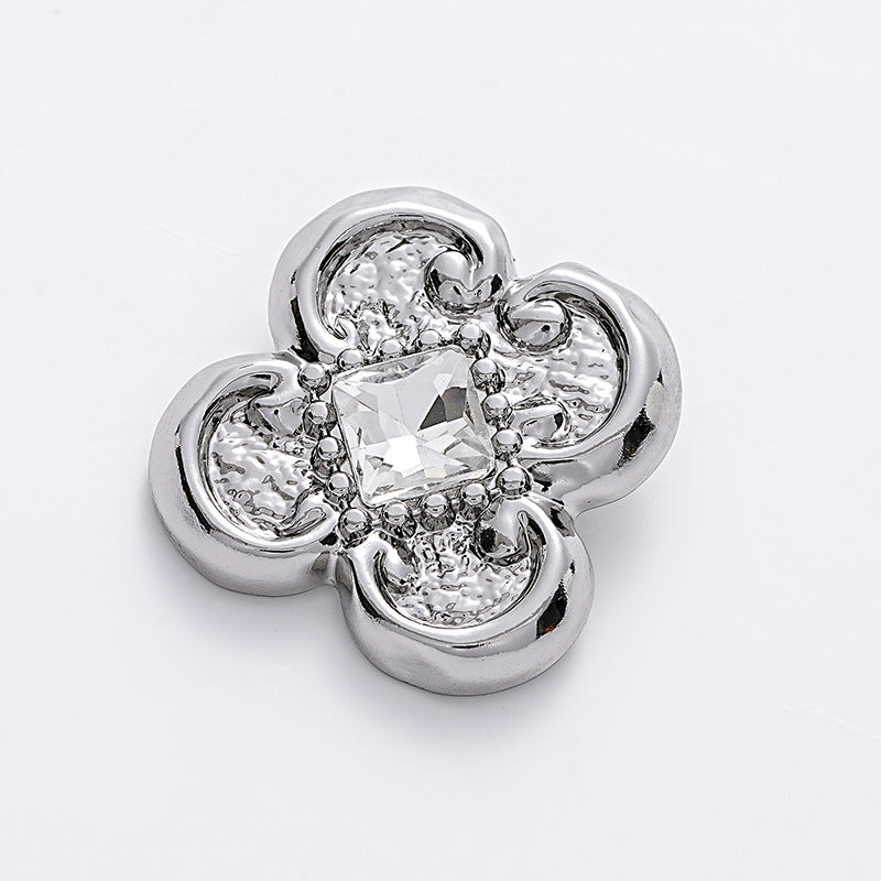 Flower-Shape Diamond Gold Silver Metal Chiffon Blouse Button 5pcs - Lots of Buttons