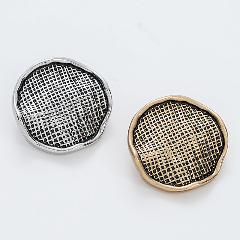 Golden Silver Metal Button Wrinkled Corrugated Gauze Surface 6pcs - Lots of Buttons