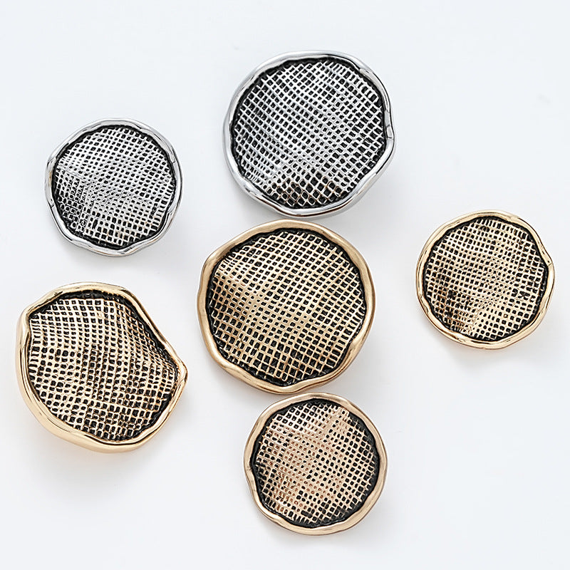 Golden Silver Metal Button Wrinkled Corrugated Gauze Surface 6pcs - Lots of Buttons