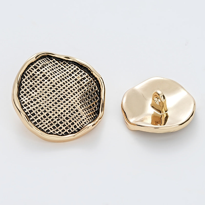Golden Silver Metal Button Wrinkled Corrugated Gauze Surface 6pcs - Lots of Buttons