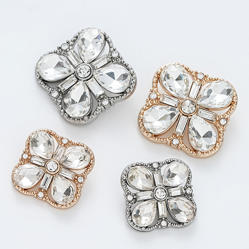 Square Fully Diamond-Inlaid Gold Silver Metal Shank Button 10pcs - Lots of Buttons
