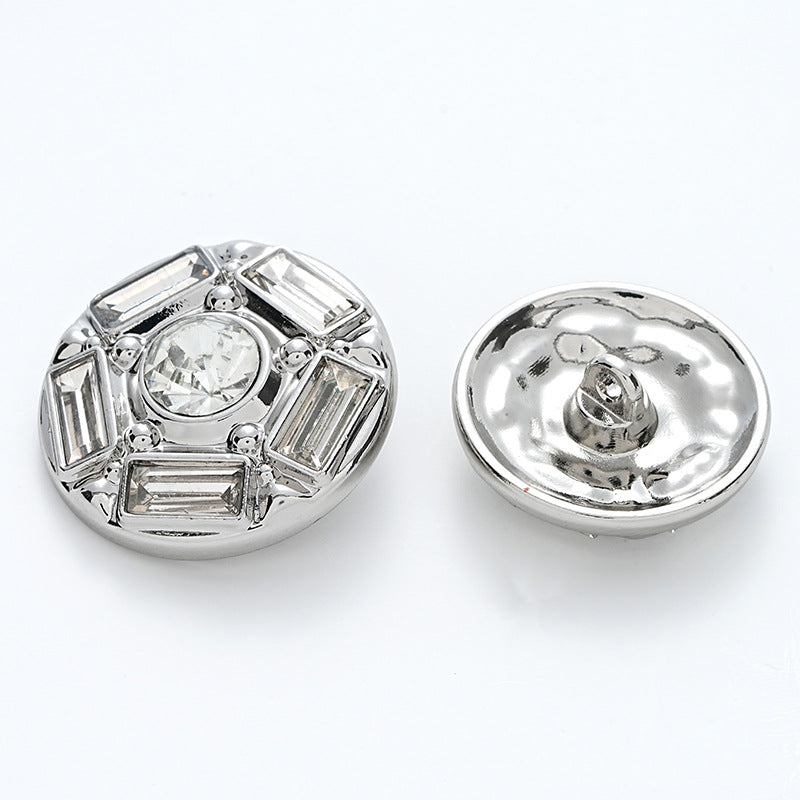 Fully Diamond Five-Pointed Star Silver Metal Button 6pcs - Lots of Buttons