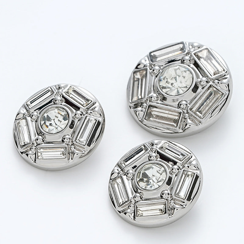 Fully Diamond Five-Pointed Star Silver Metal Button 6pcs - Lots of Buttons