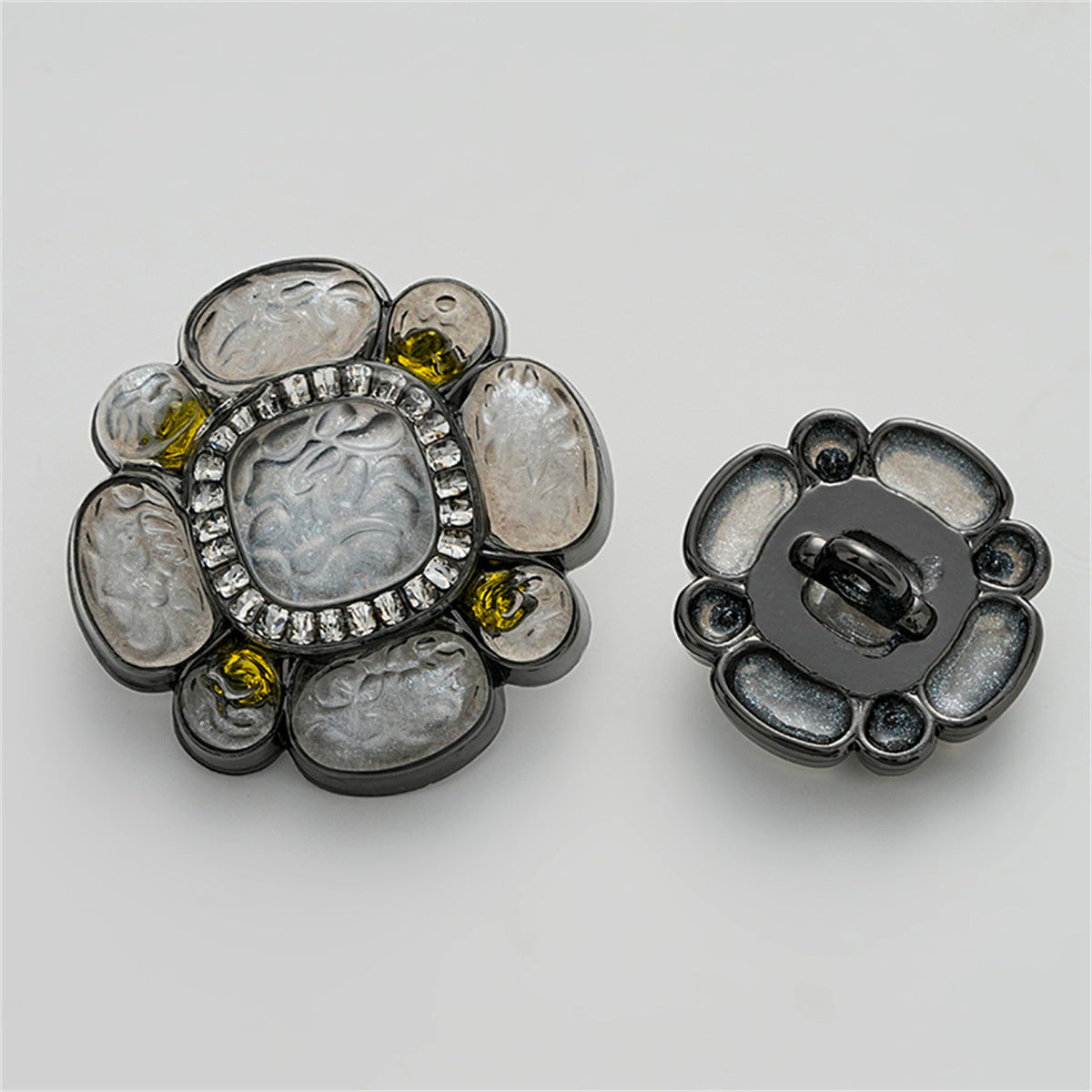 High-End Floral Diamond-Inlaid Resin Metal Button with Handle 3pcs - Lots of Buttons