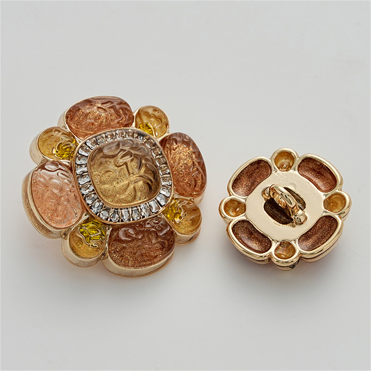 High-End Floral Diamond-Inlaid Resin Metal Button with Handle 3pcs - Lots of Buttons