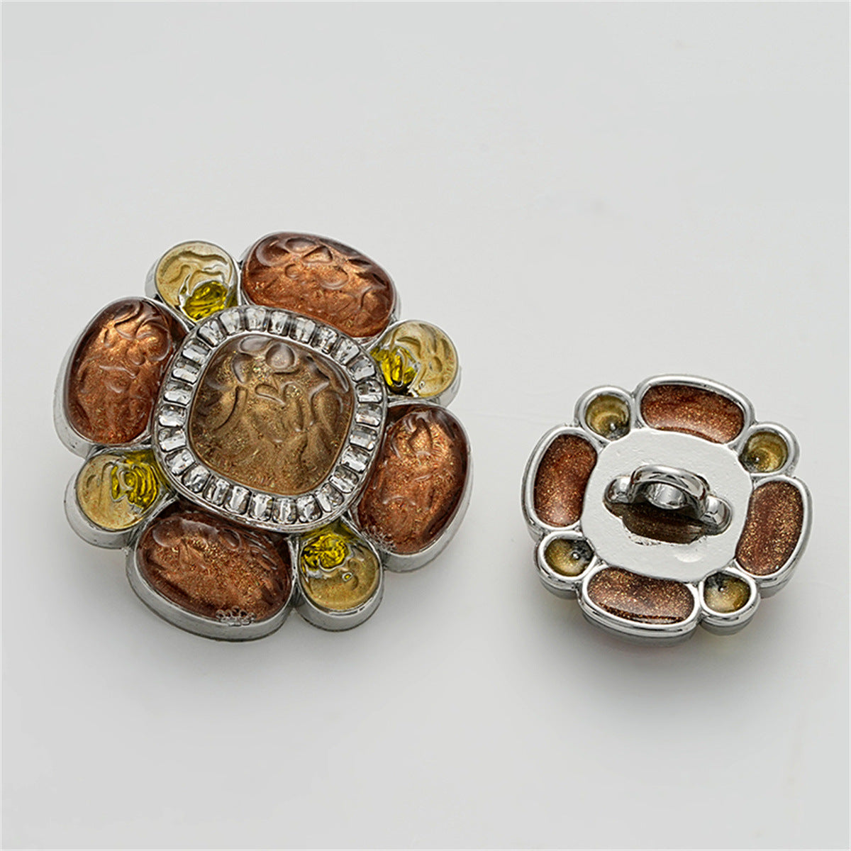 High-End Floral Diamond-Inlaid Resin Metal Button with Handle 3pcs - Lots of Buttons