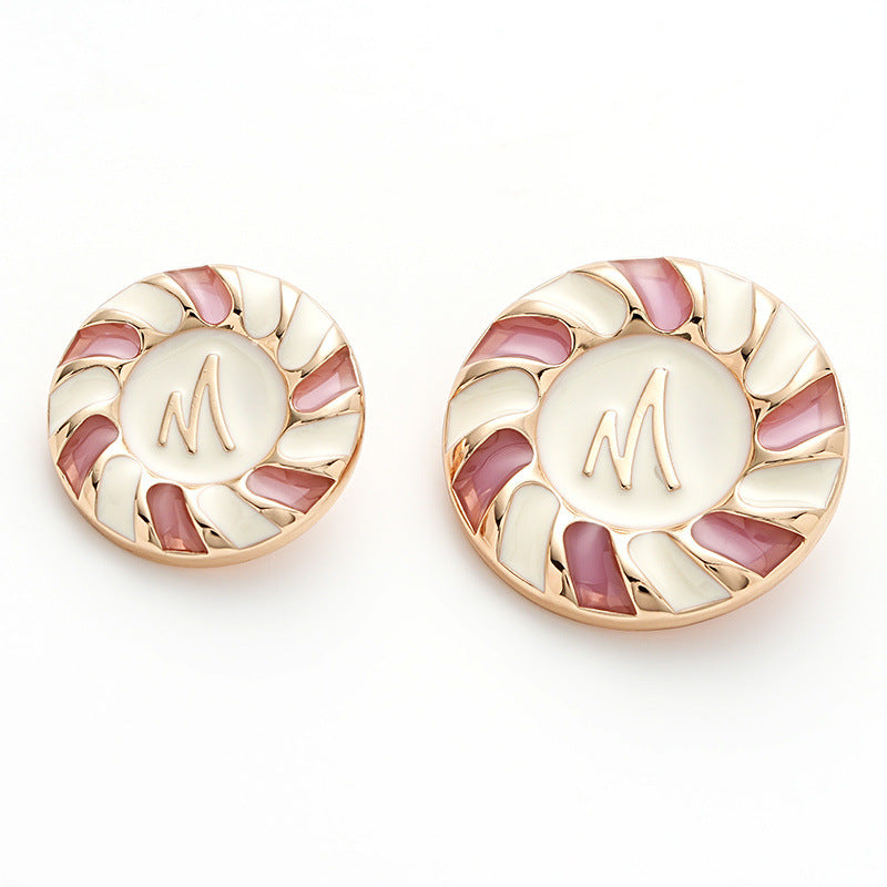 M-Letter Enamel Decorated Rose Gold Metal Buttons with Handle 6pcs - Lots of Buttons