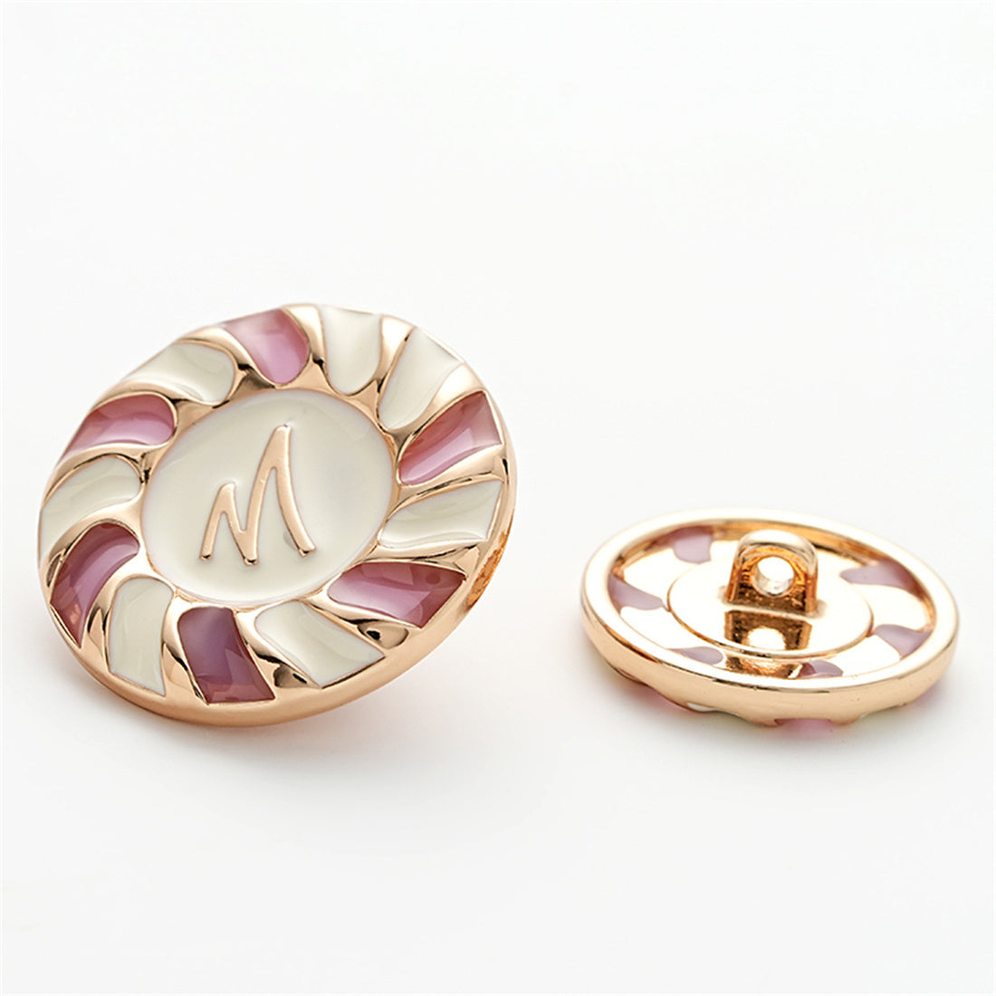 M-Letter Enamel Decorated Rose Gold Metal Buttons with Handle 6pcs - Lots of Buttons