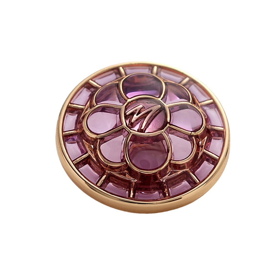 Rose Red Metal Button with Flower and M Letter 5pcs - Lots of Buttons