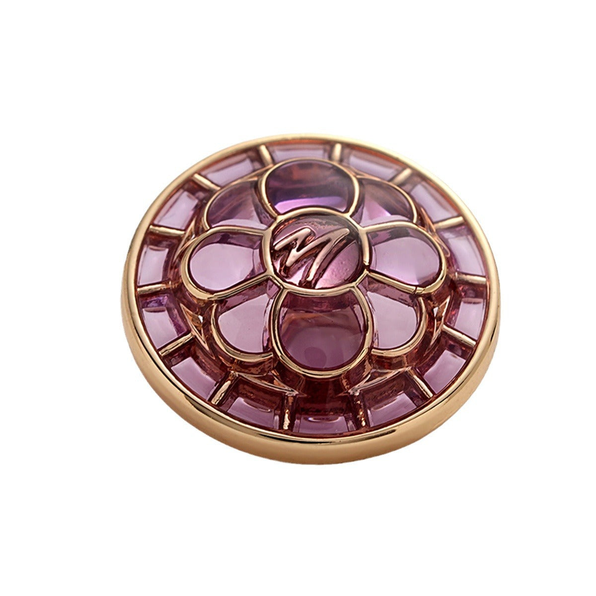 Rose Red Metal Button with Flower and M Letter 5pcs - Lots of Buttons