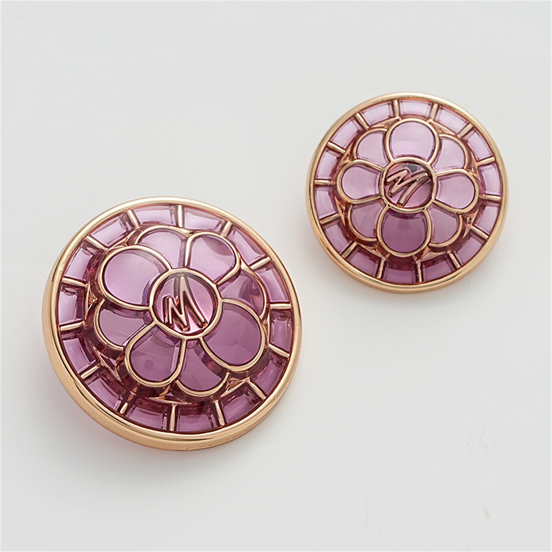 Rose Red Metal Button with Flower and M Letter 5pcs - Lots of Buttons