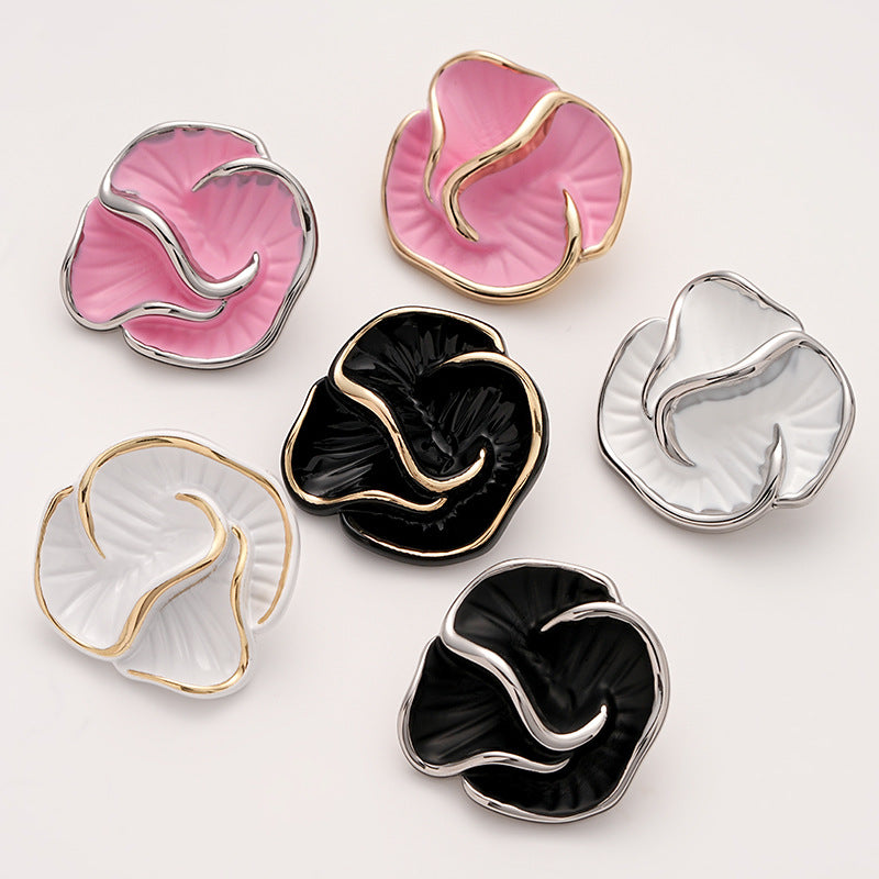 High-End Colored Enameled Camellia Metal Coat Button with Handle 5pcs - Lots of Buttons