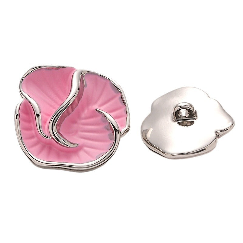 High-End Colored Enameled Camellia Metal Coat Button with Handle 5pcs - Lots of Buttons