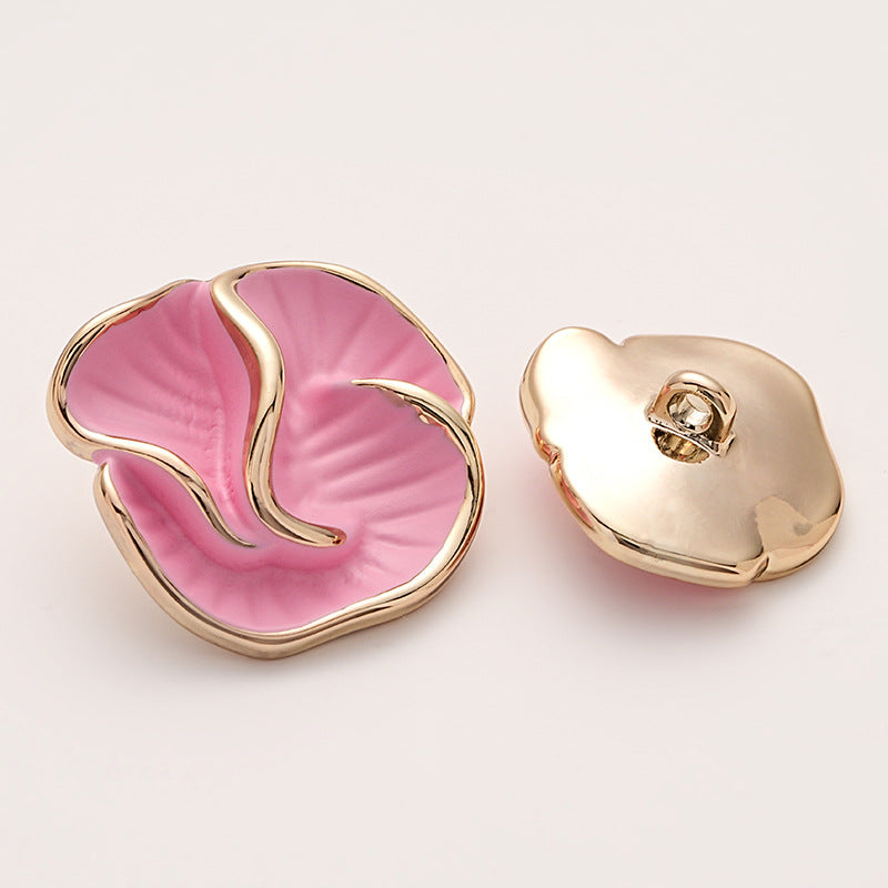 High-End Colored Enameled Camellia Metal Coat Button with Handle 5pcs - Lots of Buttons