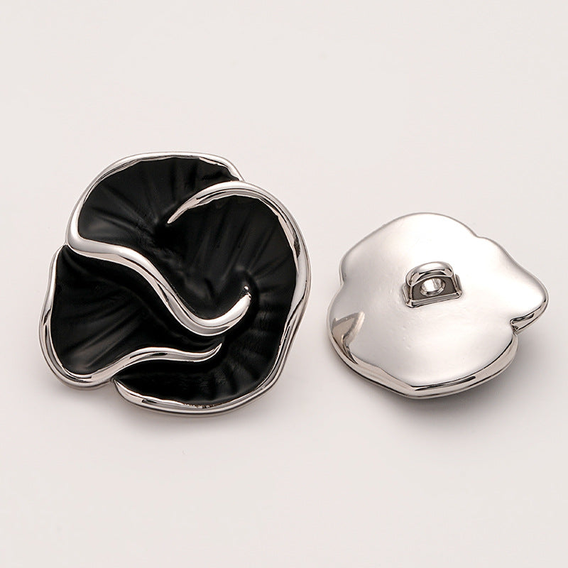 High-End Colored Enameled Camellia Metal Coat Button with Handle 5pcs - Lots of Buttons