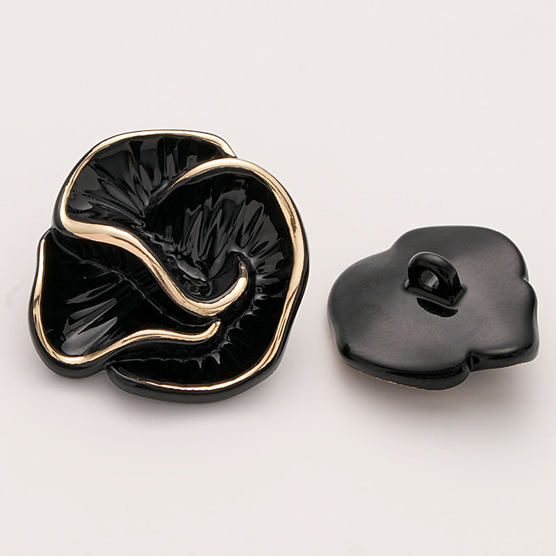High-End Colored Enameled Camellia Metal Coat Button with Handle 5pcs - Lots of Buttons