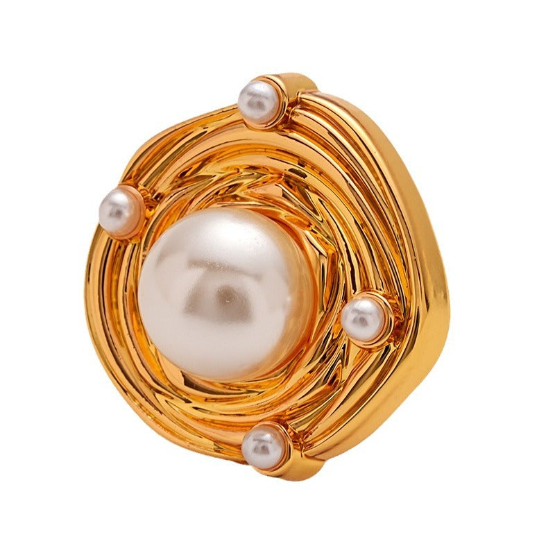 Irregular Gold Metal Button Embedded with Large Small Pearls 6pcs - Lots of Buttons