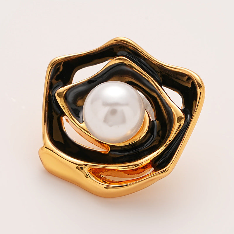 Gold Hollow Enamel Irregular Camellia Pearl Metal Button 5pcs - Lots of Buttons