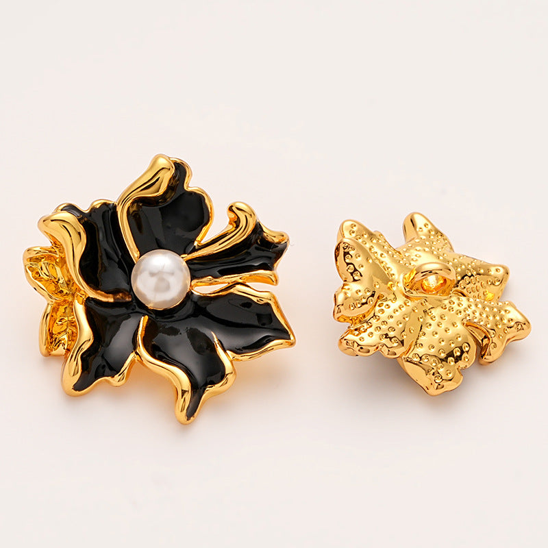 Six-Petal Flower Pearl Decorated Metal Button with Shank 5pcs - Lots of Buttons