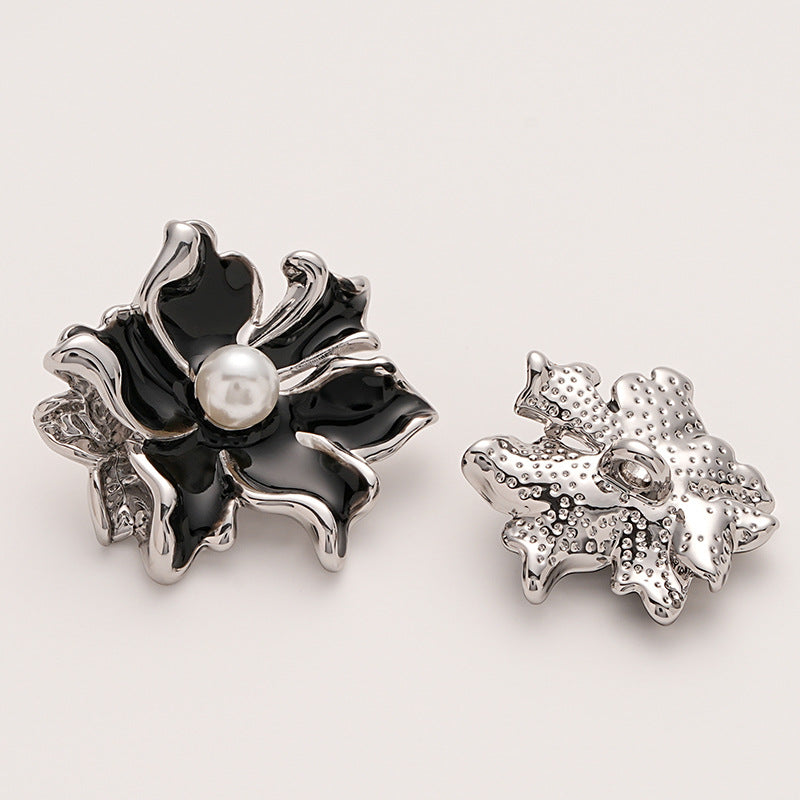 Six-Petal Flower Pearl Decorated Metal Button with Shank 5pcs - Lots of Buttons