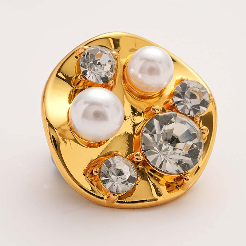 Diamond Pearl-Inlaid Premium Gold Metal Shank Button 5pcs - Lots of Buttons