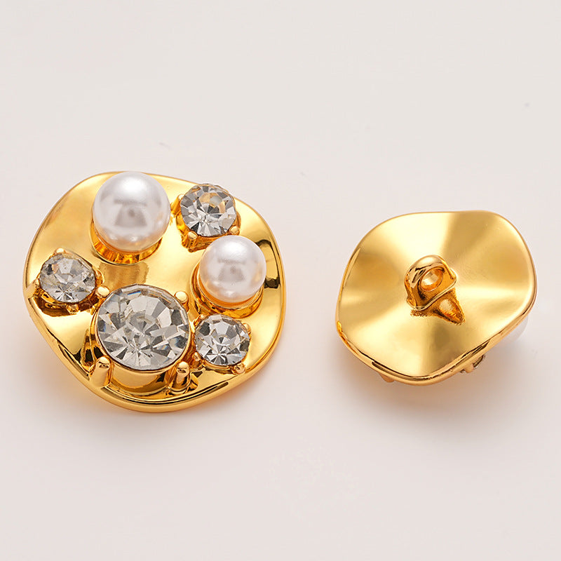 Diamond Pearl-Inlaid Premium Gold Metal Shank Button 5pcs - Lots of Buttons
