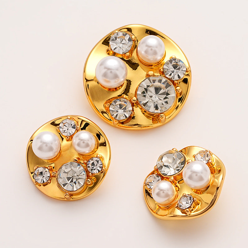 Diamond Pearl-Inlaid Premium Gold Metal Shank Button 5pcs - Lots of Buttons