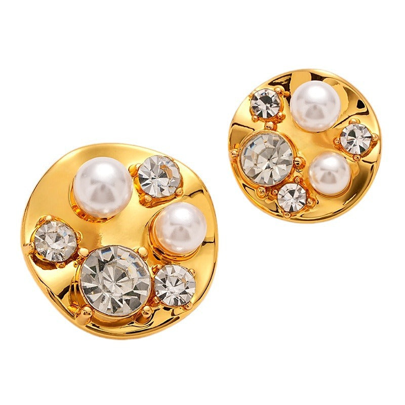 Diamond Pearl-Inlaid Premium Gold Metal Shank Button 5pcs - Lots of Buttons