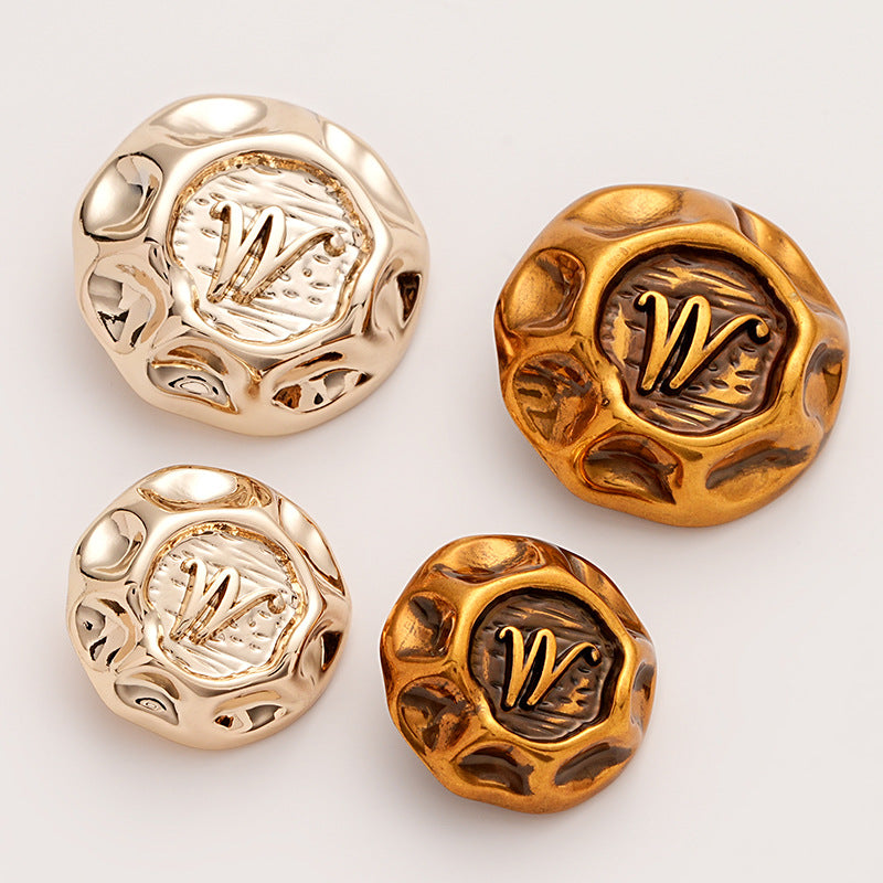 Retro Irregular M Letter Decorative Metal Button 5pcs - Lots of Buttons