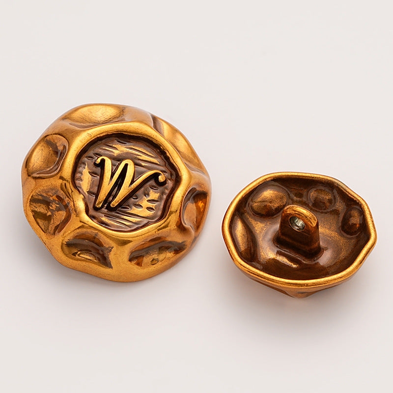 Retro Irregular M Letter Decorative Metal Button 5pcs - Lots of Buttons