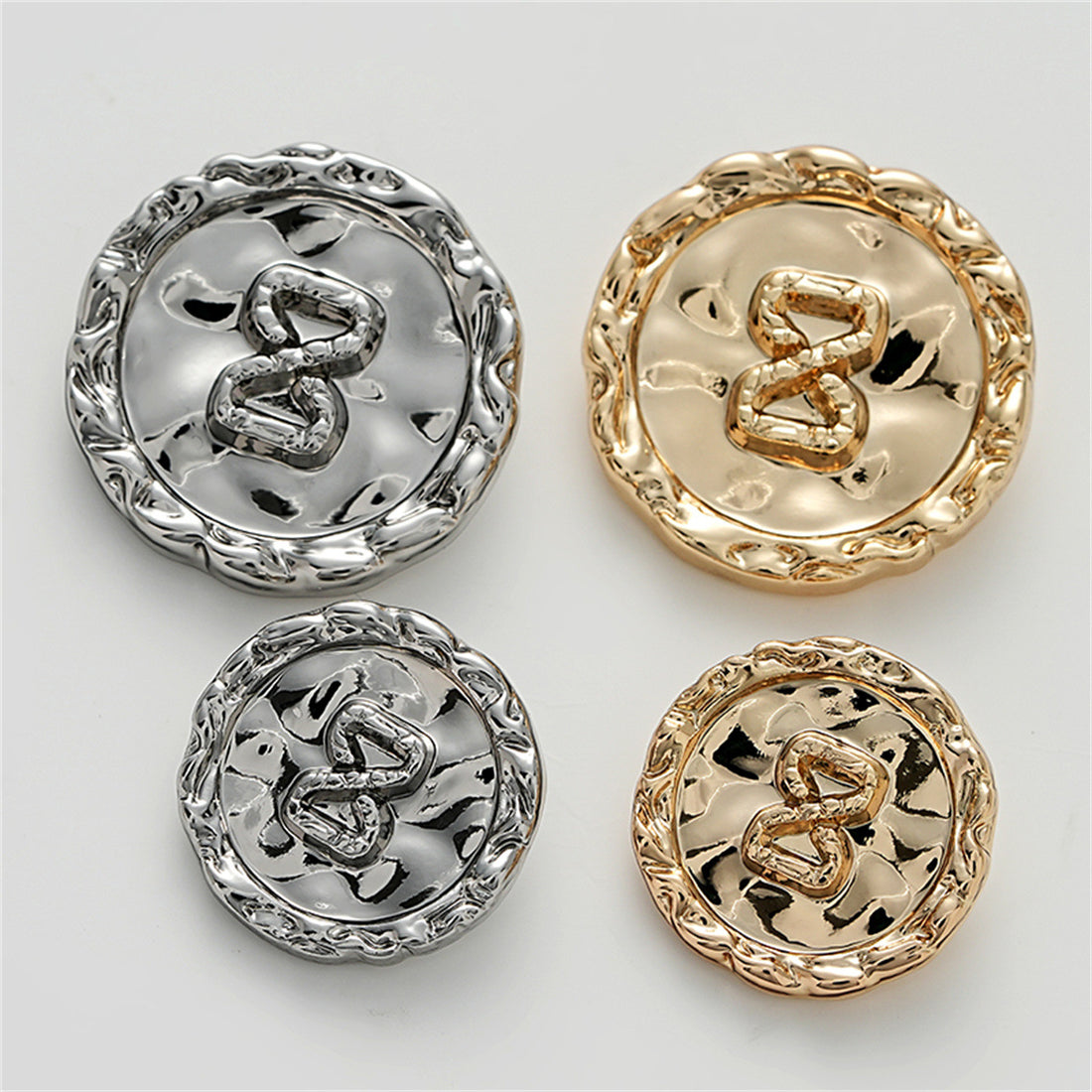 Concave Wrinkled Number 8 Irregular Decorative Metal Button 5pcs - Lots of Buttons