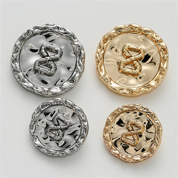 Concave Wrinkled Number 8 Irregular Decorative Metal Button 5pcs - Lots of Buttons