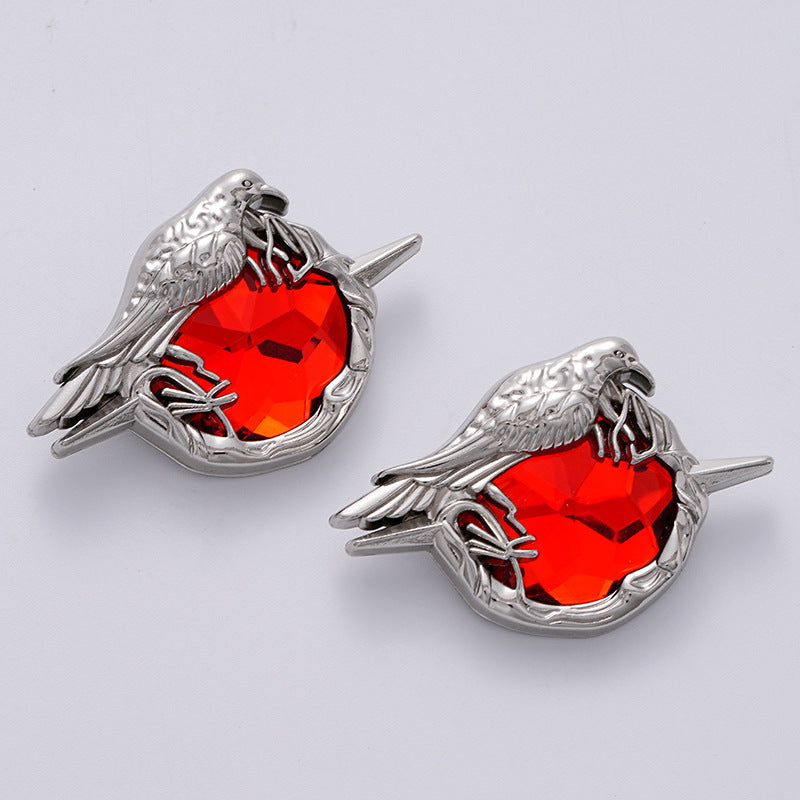 Retro Fashion Dark Crow Red Diamond Metal Badge Brooch 2pcs - Lots of Buttons