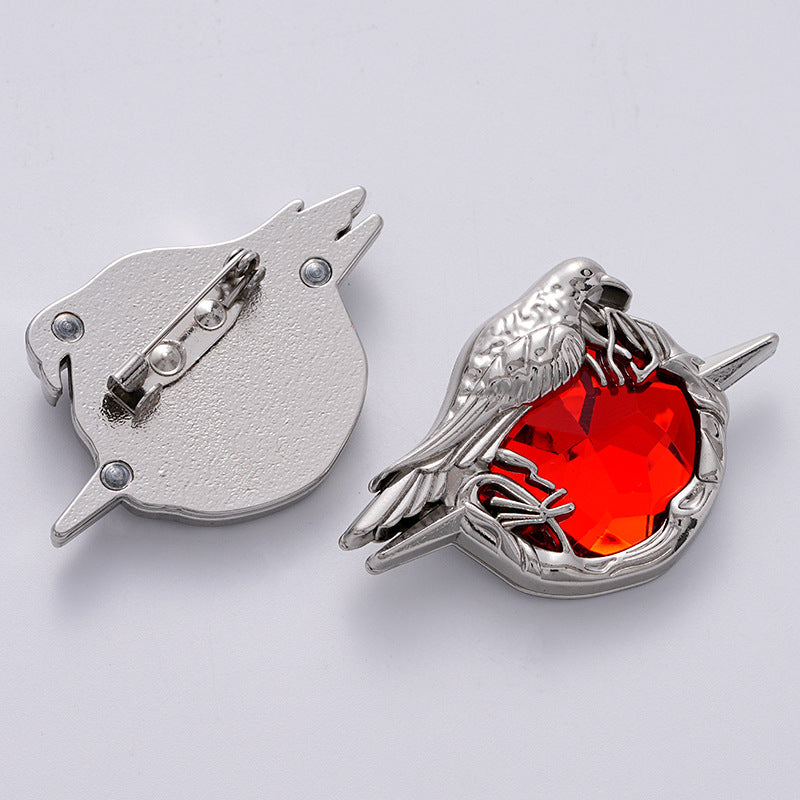 Retro Fashion Dark Crow Red Diamond Metal Badge Brooch 2pcs - Lots of Buttons