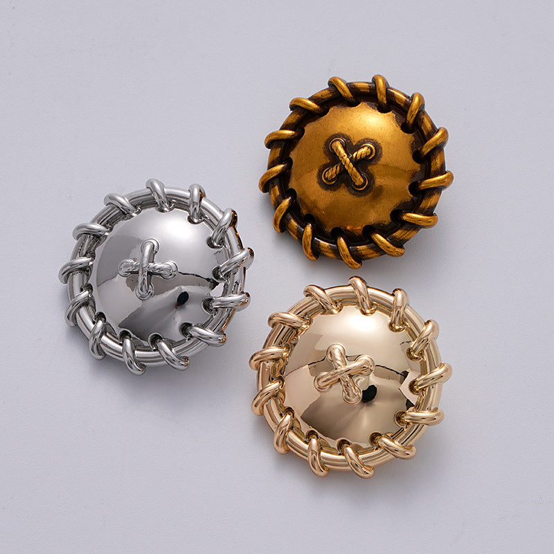 Retro Korean Style Woven Pattern Personality Metal Button 5pcs - Lots of Buttons