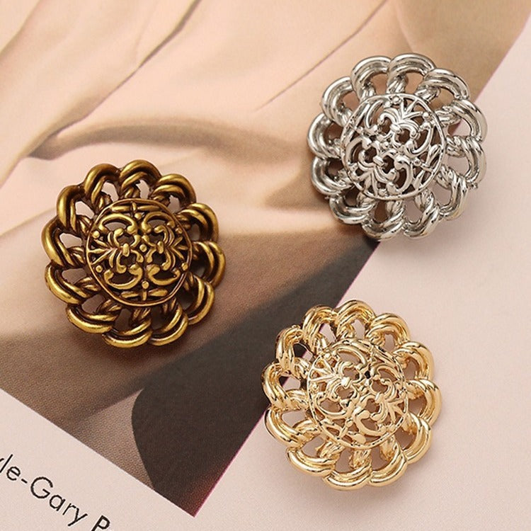 Retro Style Irregular Hollow Floral Hand-Sewn Metal Button 10PCS - Lots of Buttons