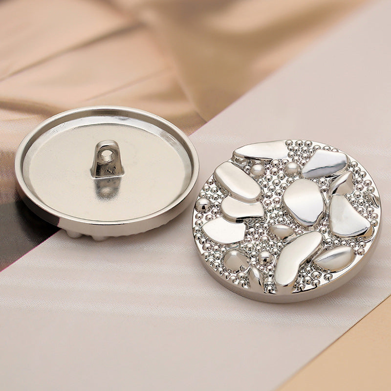 30mm Silver Round Metal Coat Button with Pebble Road Pattern 6pcs