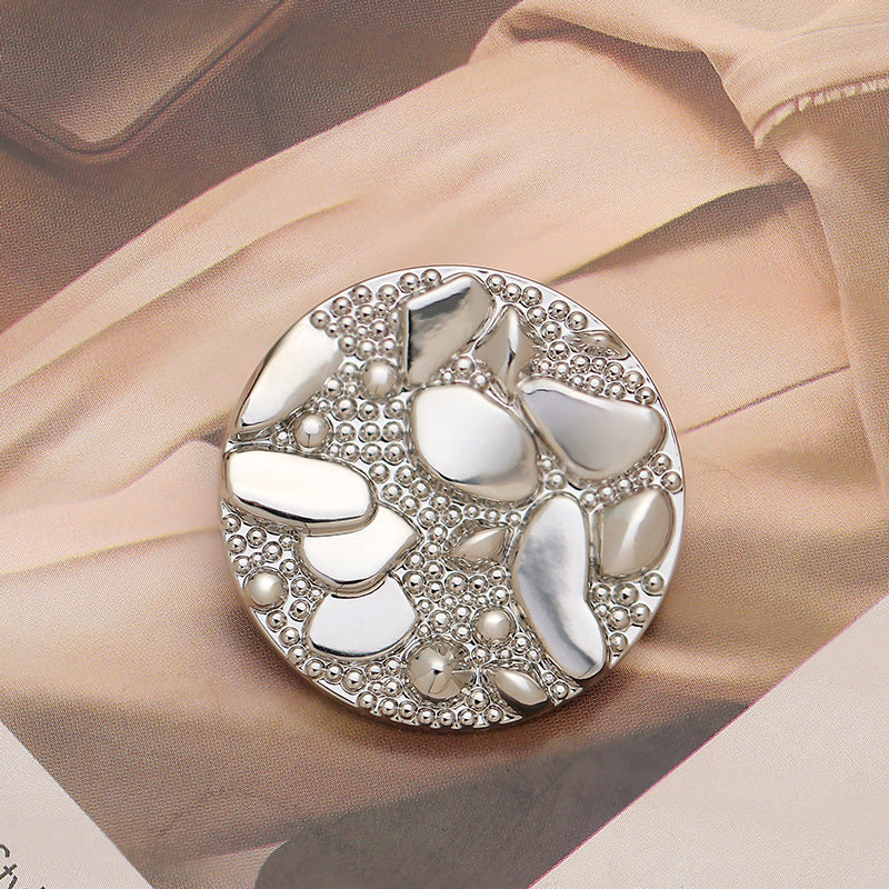 30mm Silver Round Metal Coat Button with Pebble Road Pattern 6pcs