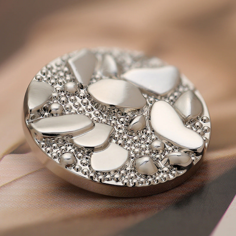 30mm Silver Round Metal Coat Button with Pebble Road Pattern 6pcs