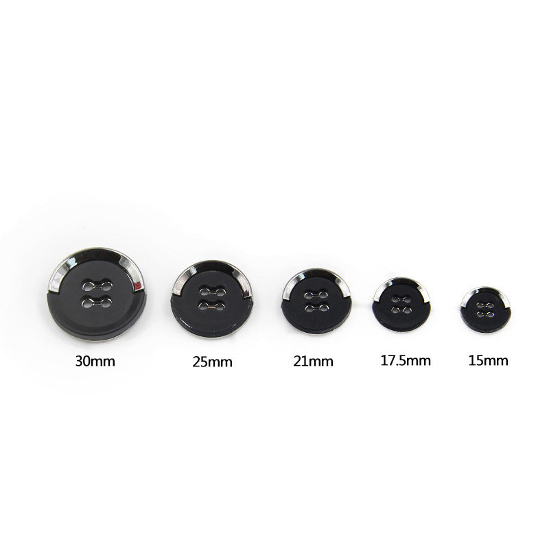 15-30mm Black Plastic Electroplated Gold-Trimmed Buttons 30pcs