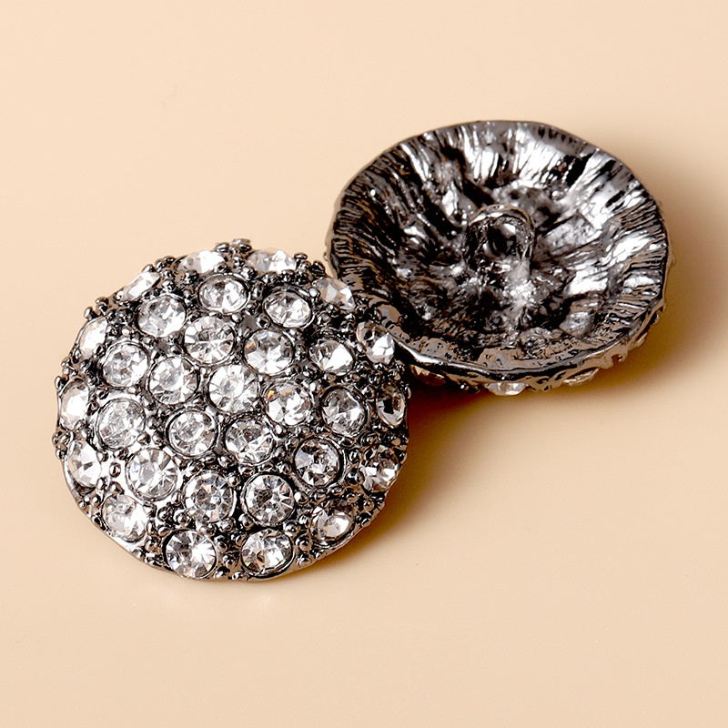 Botões Metálicos Completamente em Diamante de 13-38mm em Ouro, Prata e Gunmetal 10pcs