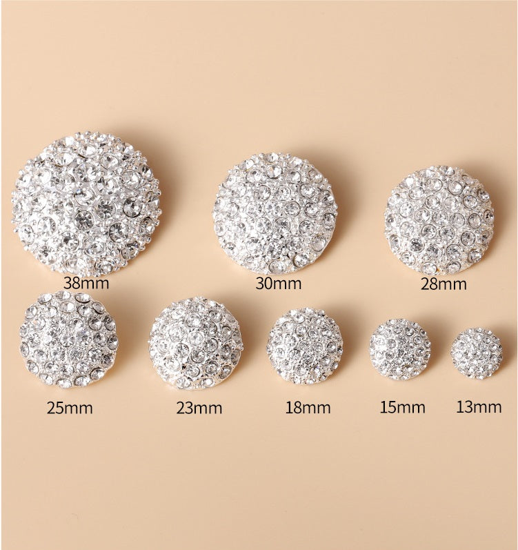 13-38mm Gold Silver Gunmetal Full-Diamond Metal Buttons 10pcs - Lots of Buttons
