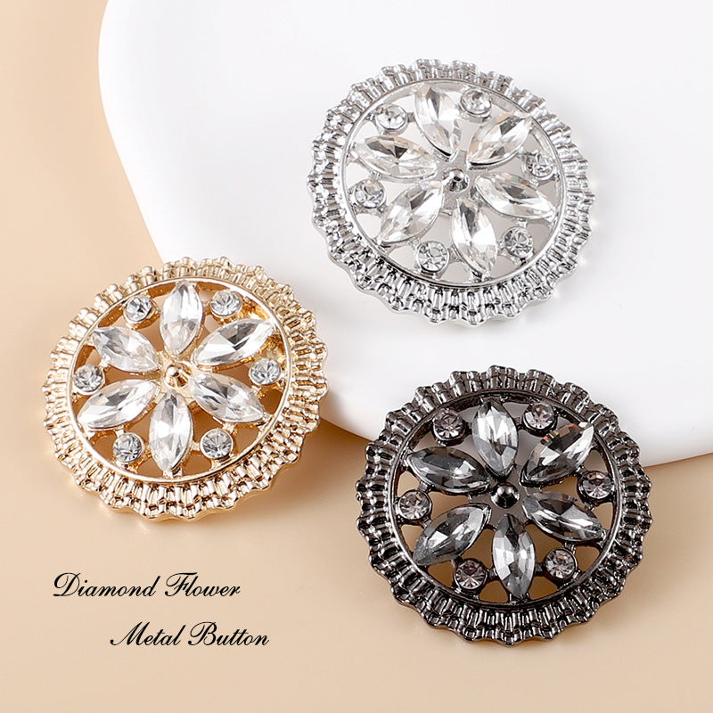 20-28mm Round Flower Rhinestone Metal Shank Buttons 10pcs - Lots of Buttons